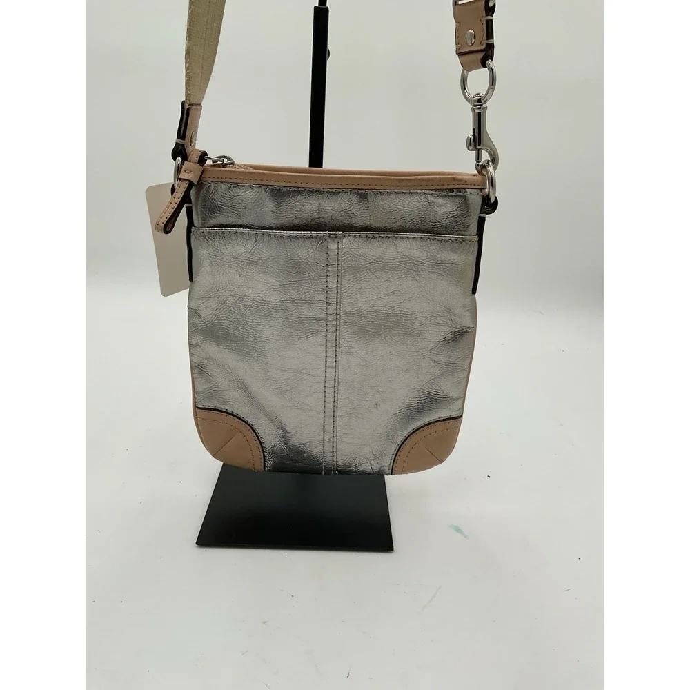 Y2K COACH Silver Leather Swingpack Metallic Silver Crossbody Bag 50168